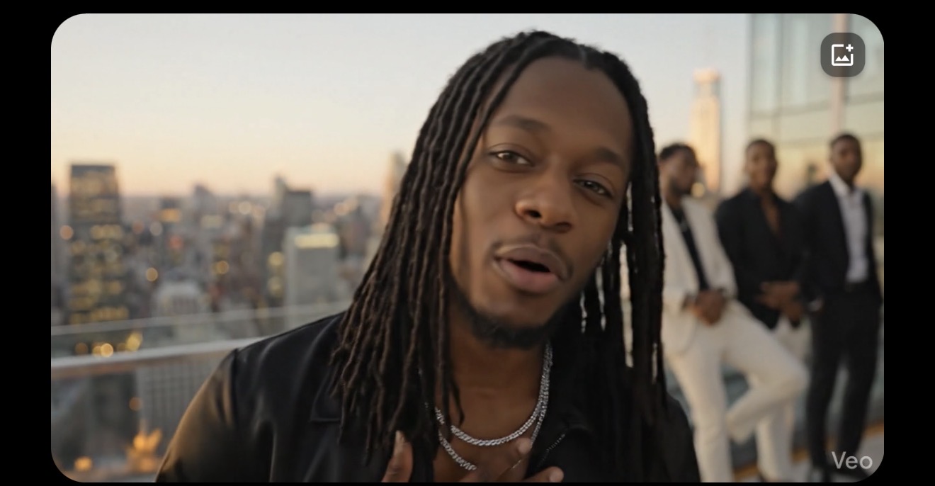 Trey Trizzy on rooftop with city skyline